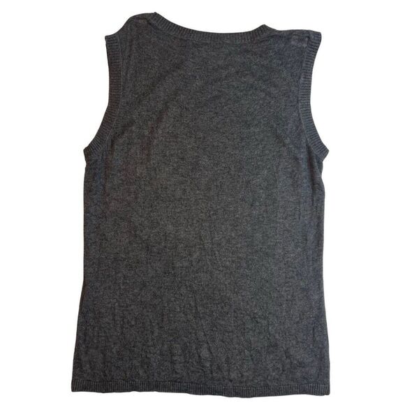August Silk Sweater Vest Womens Large Gray Rib Knit Wool Blend Preppy Geeky Top - Picture 2 of 9